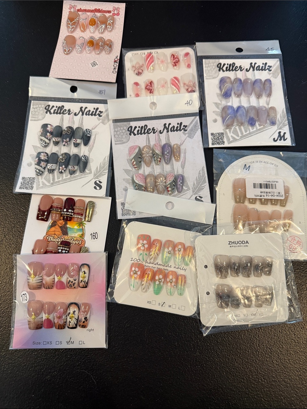 Mixed Pack of Press-On Nail Sets - Floral, Marble, and Neutral Styles
